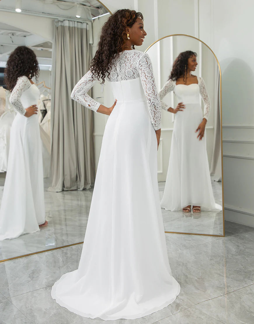 Long Sleeves Long Bridal Dress With Lace