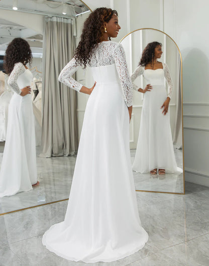 Long Sleeves Long Bridal Dress With Lace