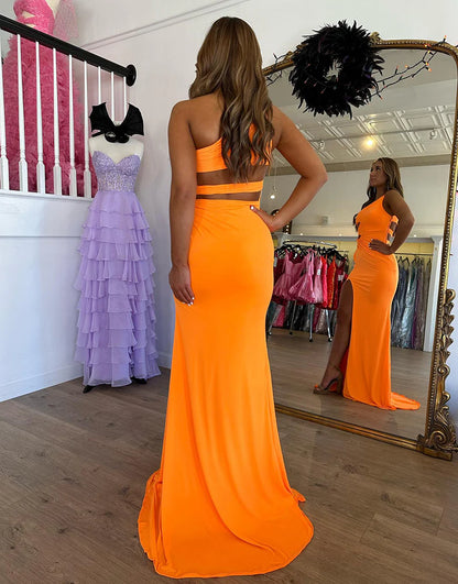 Mermaid One Shoulder Long Prom Dress With Slit