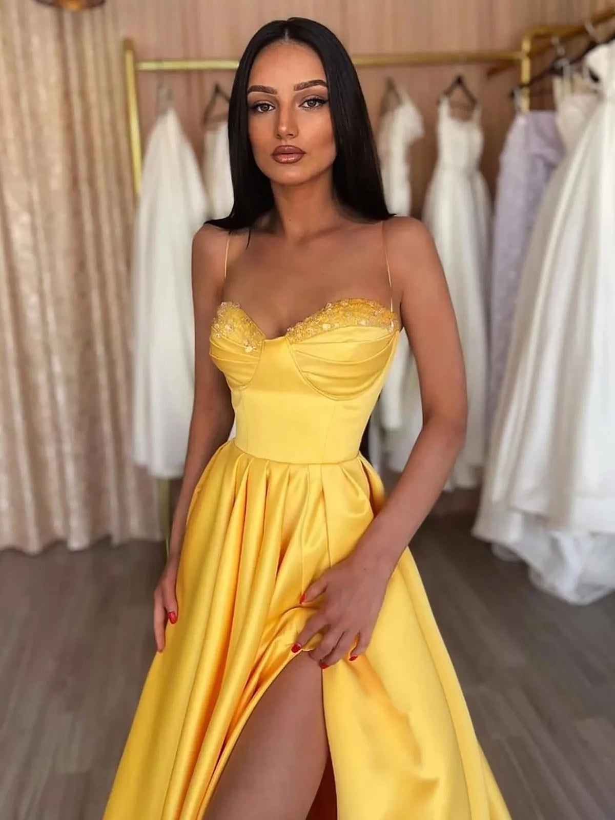 Spaghetti Straps Sleeveless Long Prom Dress With Slit