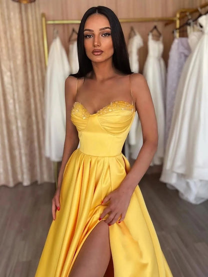 Spaghetti Straps Sleeveless Long Prom Dress With Slit