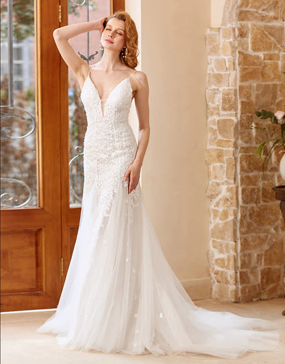 Mermaid Chruch Sweep Train Wedding Dress