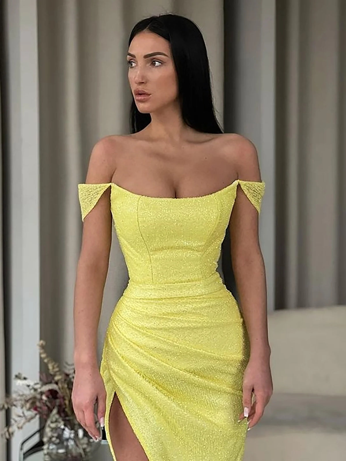 Off the Shoulder Long Prom Dress With Slit