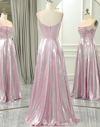 Sparkly Pink A Line Spaghetti Straps Long Prom Dress