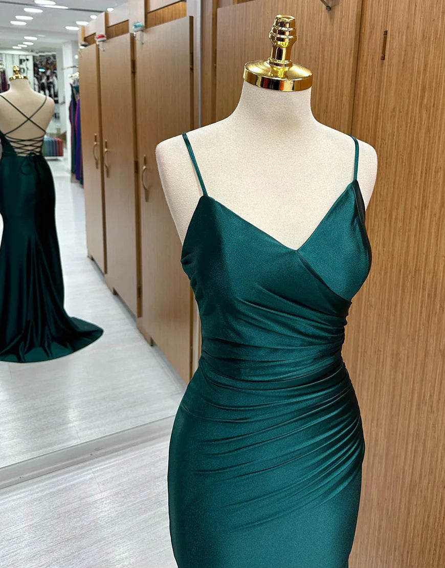Simple Mermaid Spaghetti Strap Long Prom Dress