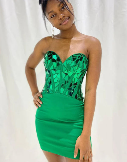 Sparkly Corset Sweetheart Tight Mirror Homecoming Dress