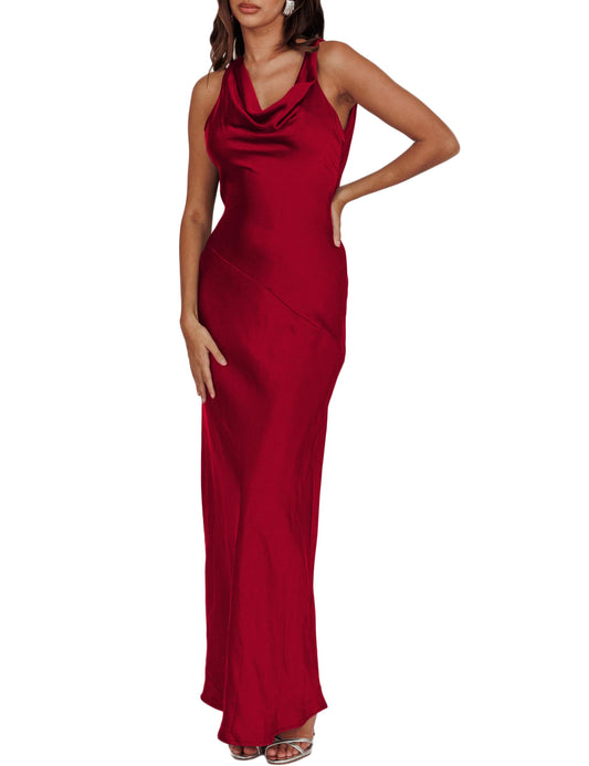 Cowl Neck Sleeveless Backless Open Back Tie Back Bridesmaid Dresses Wedding Guests Dresses