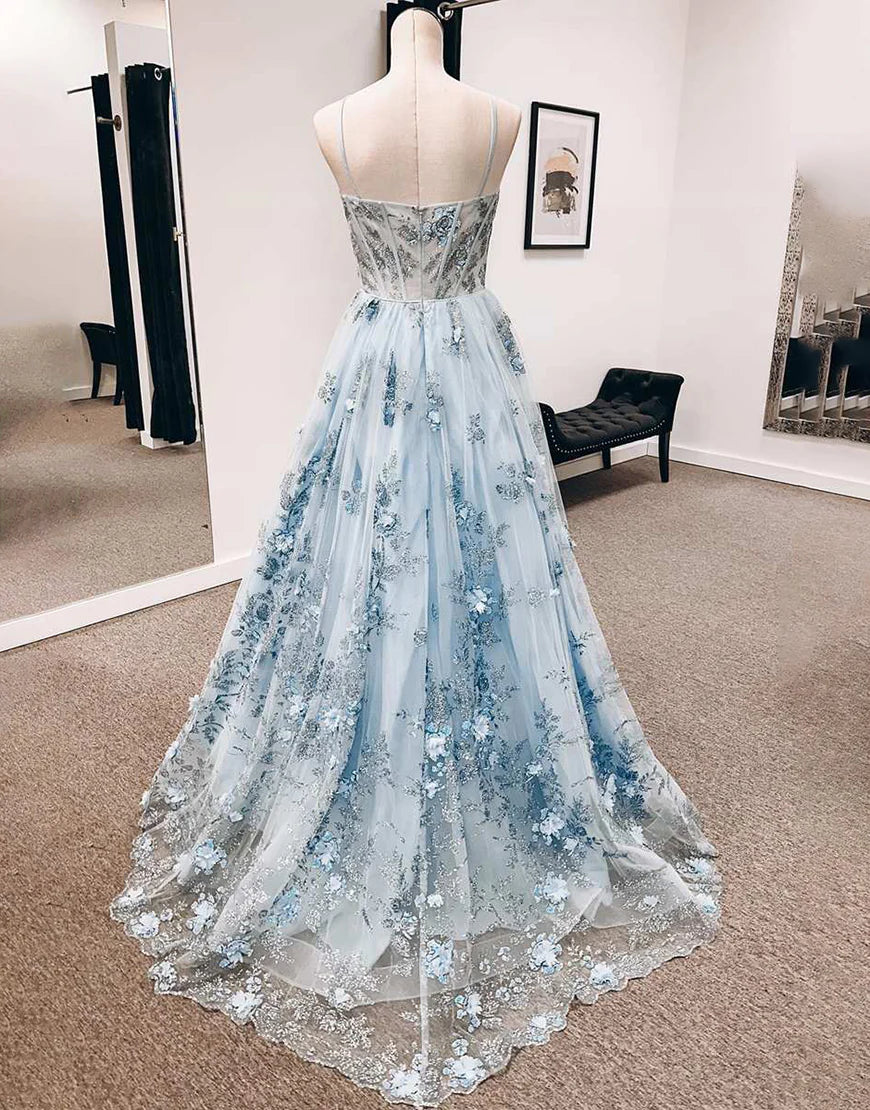 Tulle Spaghetti Straps Princess Corset Long Prom Dress