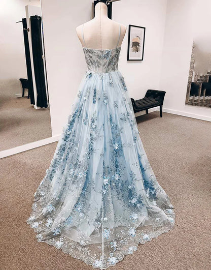 Tulle Spaghetti Straps Princess Corset Long Prom Dress