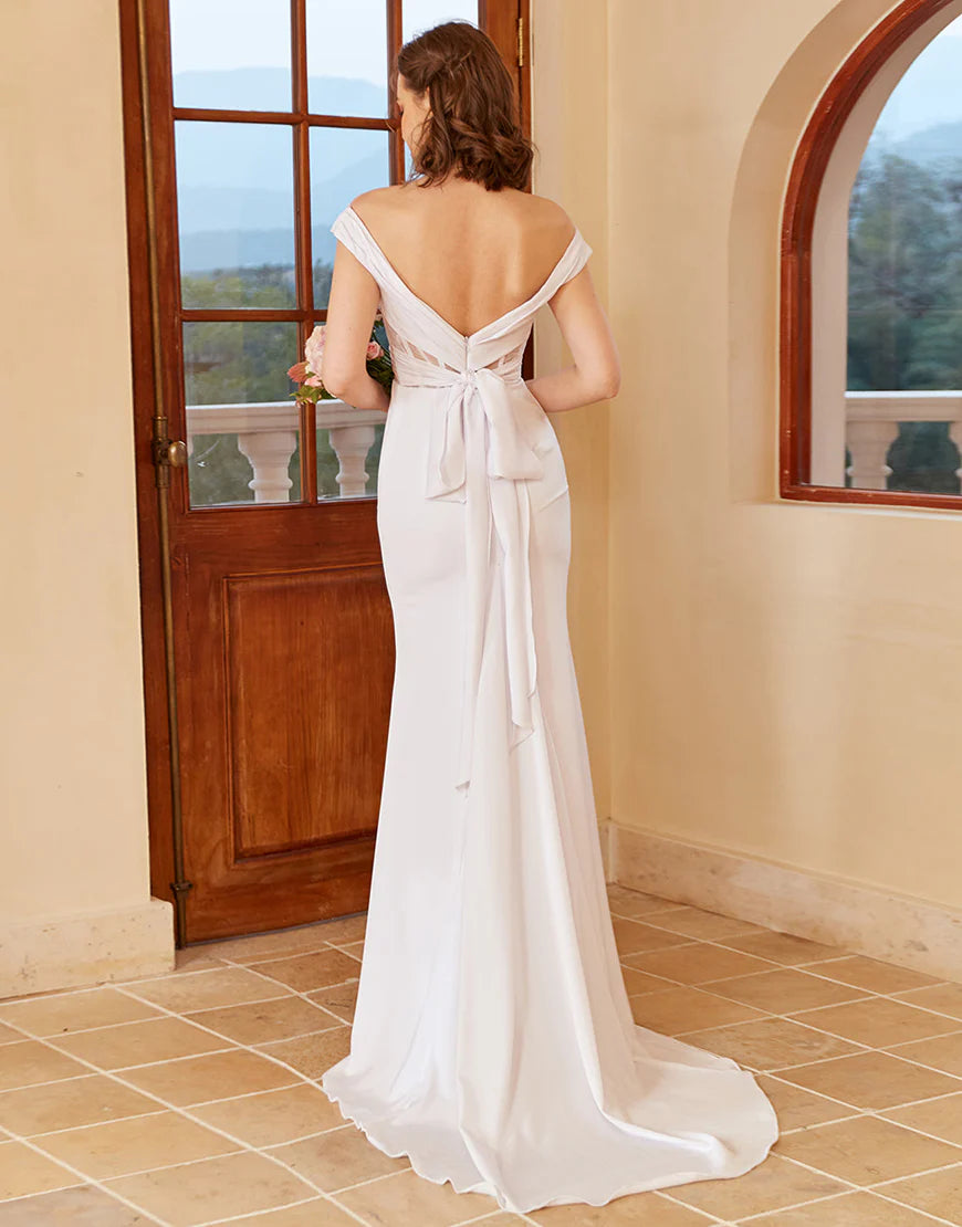 Off the Shoulder White Mermaid Wedding Dress