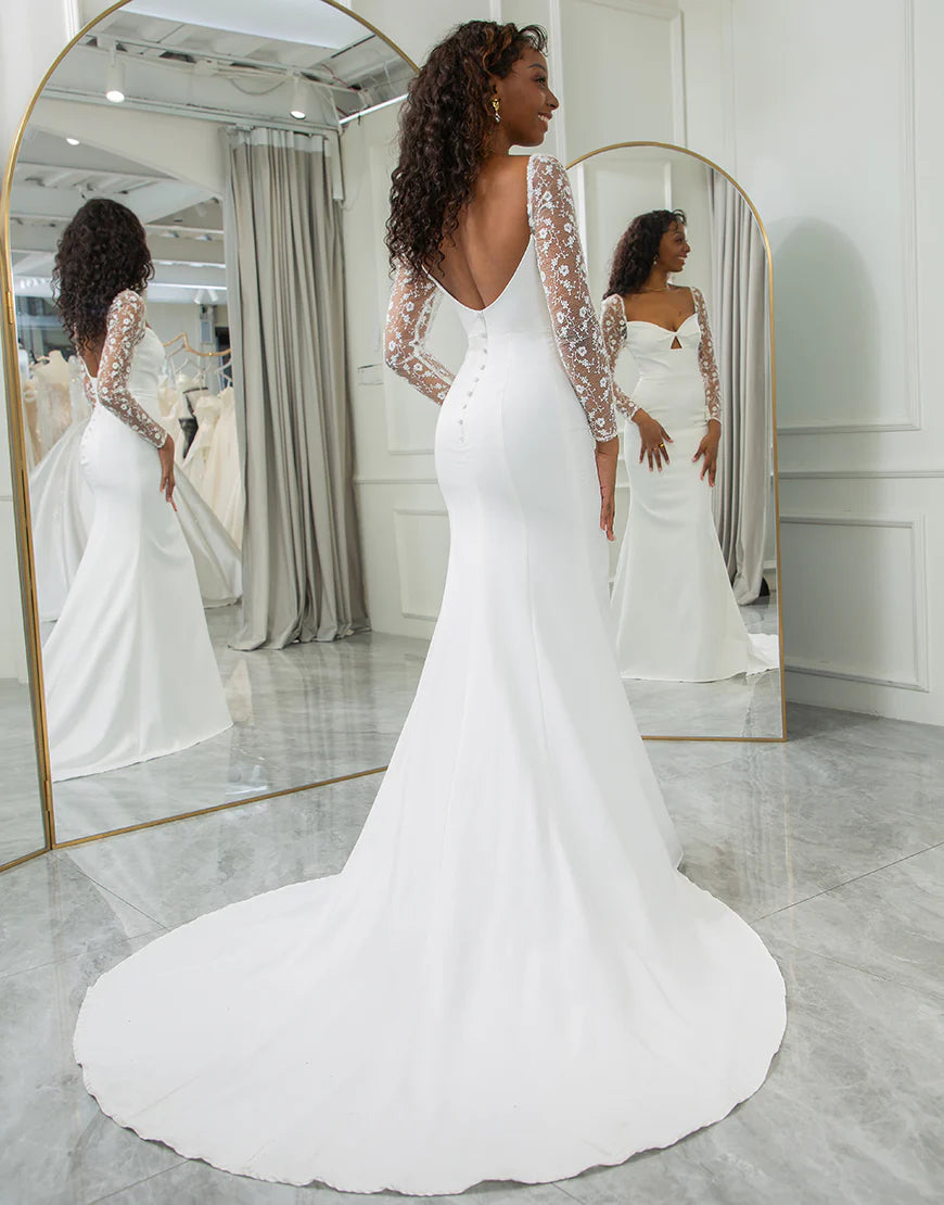 Long Sleeves Cut Out Bridal Dress With Lace