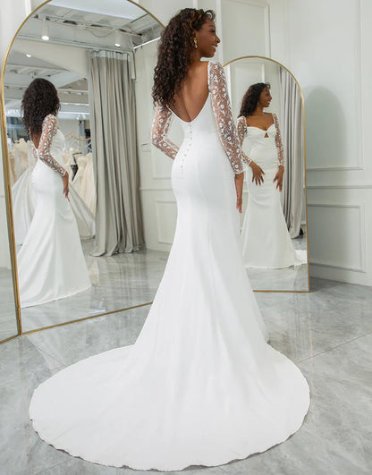 Long Sleeves Cut Out Bridal Dress With Lace