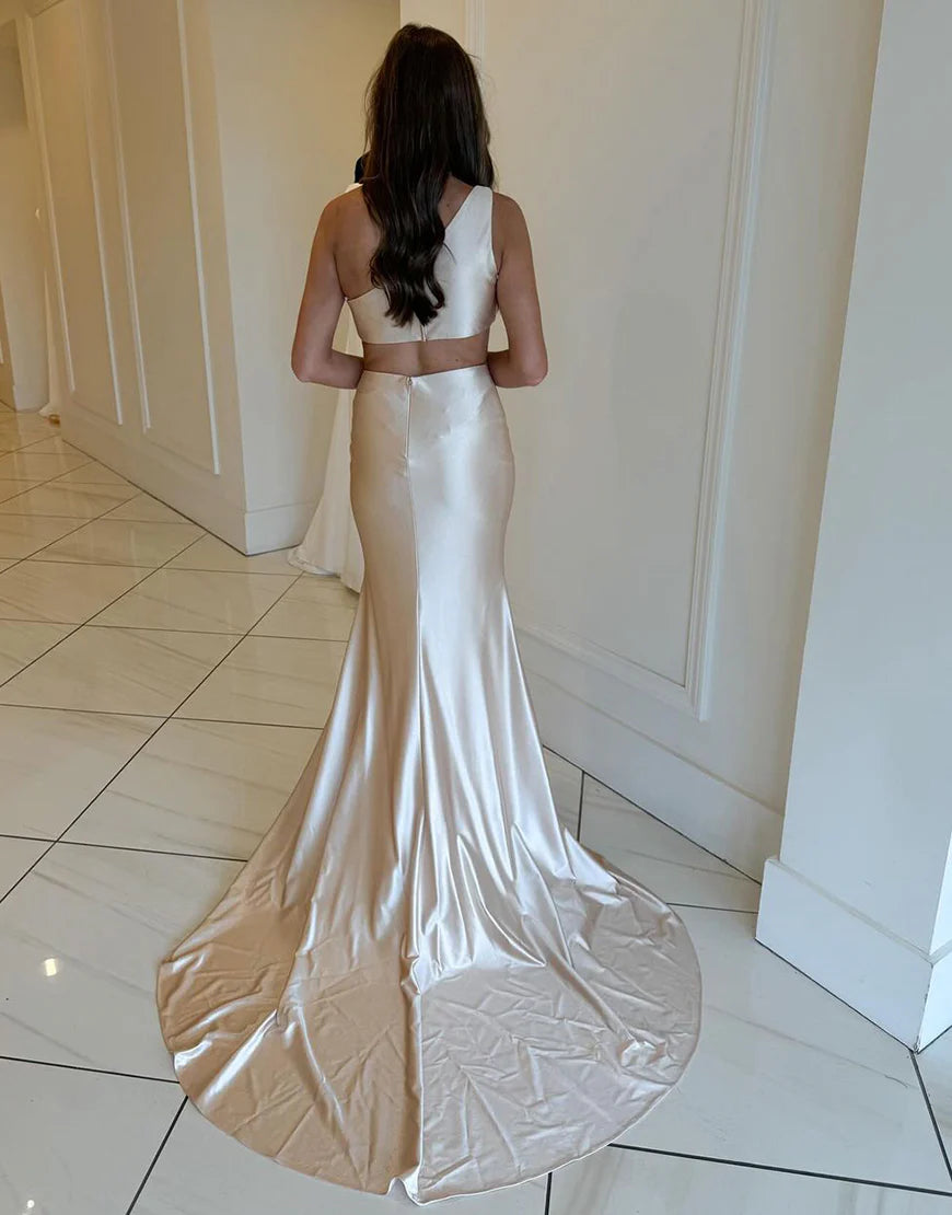Mermaid One Shoulder Two Piece Long Prom Dress
