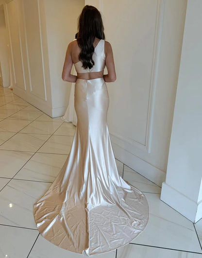 Mermaid One Shoulder Two Piece Long Prom Dress