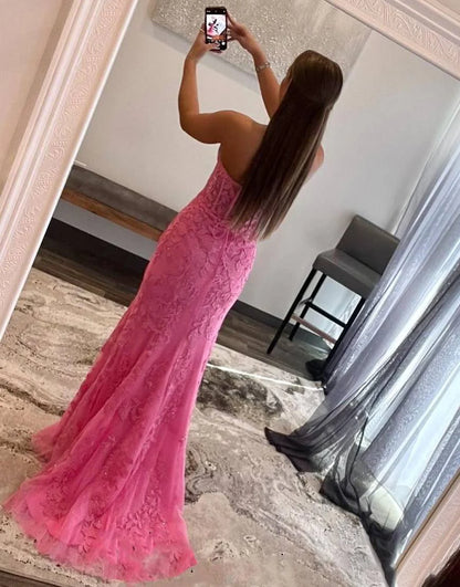 Sweetheart Side Slit Long Appliques Prom Dress