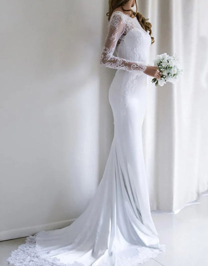 Long Sleeves Open Back Long Bridal Dress