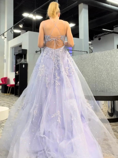 Sprakly Spaghetti Straps A Line Long Prom Dress