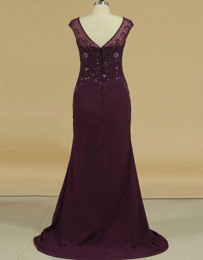 Grape Plus Size Mother of the Bride Dress with Beading