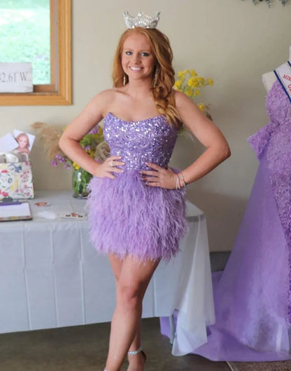 Sweetheart Sequins Homecoming Dress With Feathers