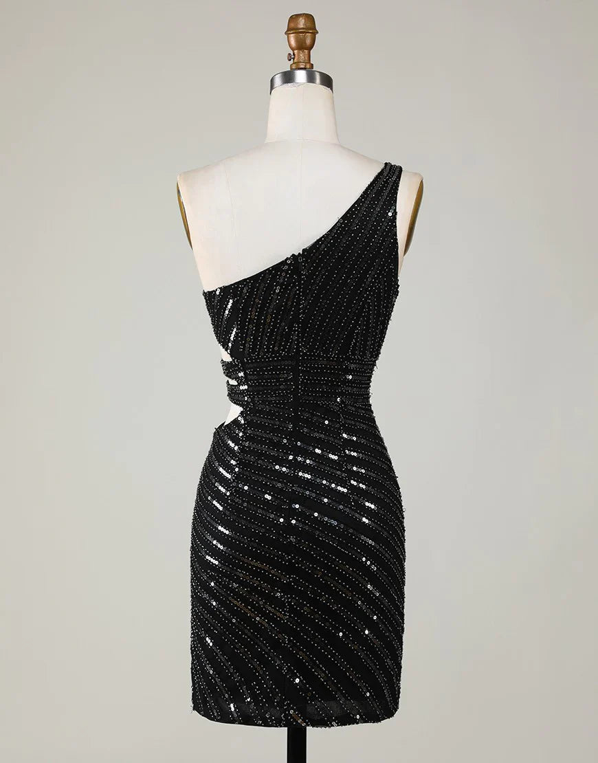 One Shoulder Sequined Short Homecoming Dress