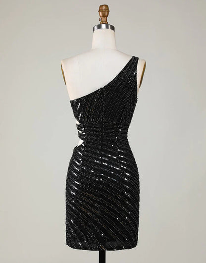 One Shoulder Sequined Short Homecoming Dress