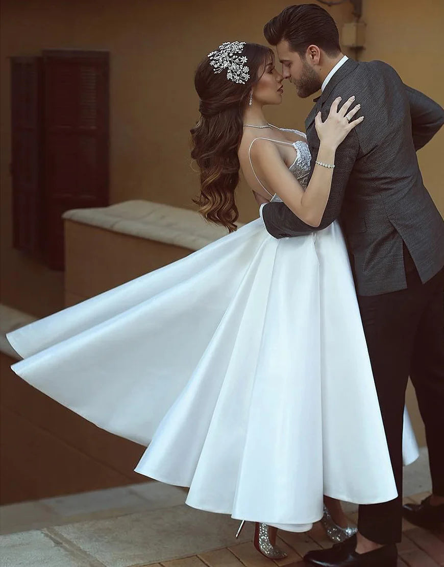 Spaghetti Straps A Line Bridal Dress With Appliques
