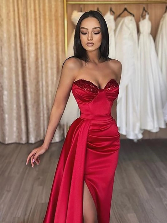 Sweetheart Satin Long Prom Dress