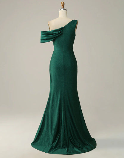 Mermaid One Shoulder Dark Green Long Prom Dress