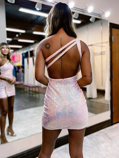 One Shoulder Sequin Bodycon Homecoming Dress
