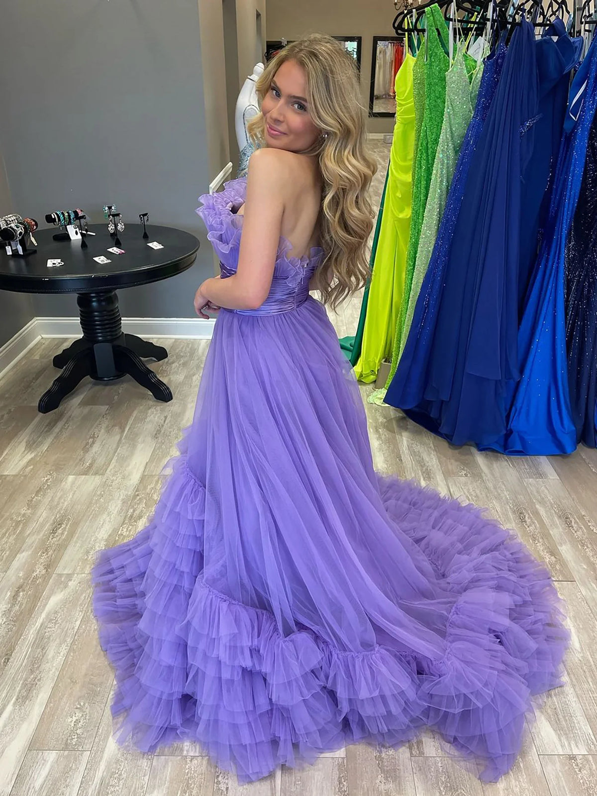 Strapless A Line Tulle Long Prom Dress