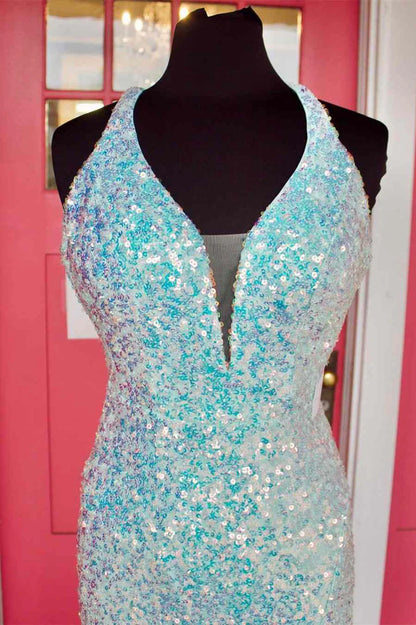 Sequin Halter Mermaid Long Formal Dress