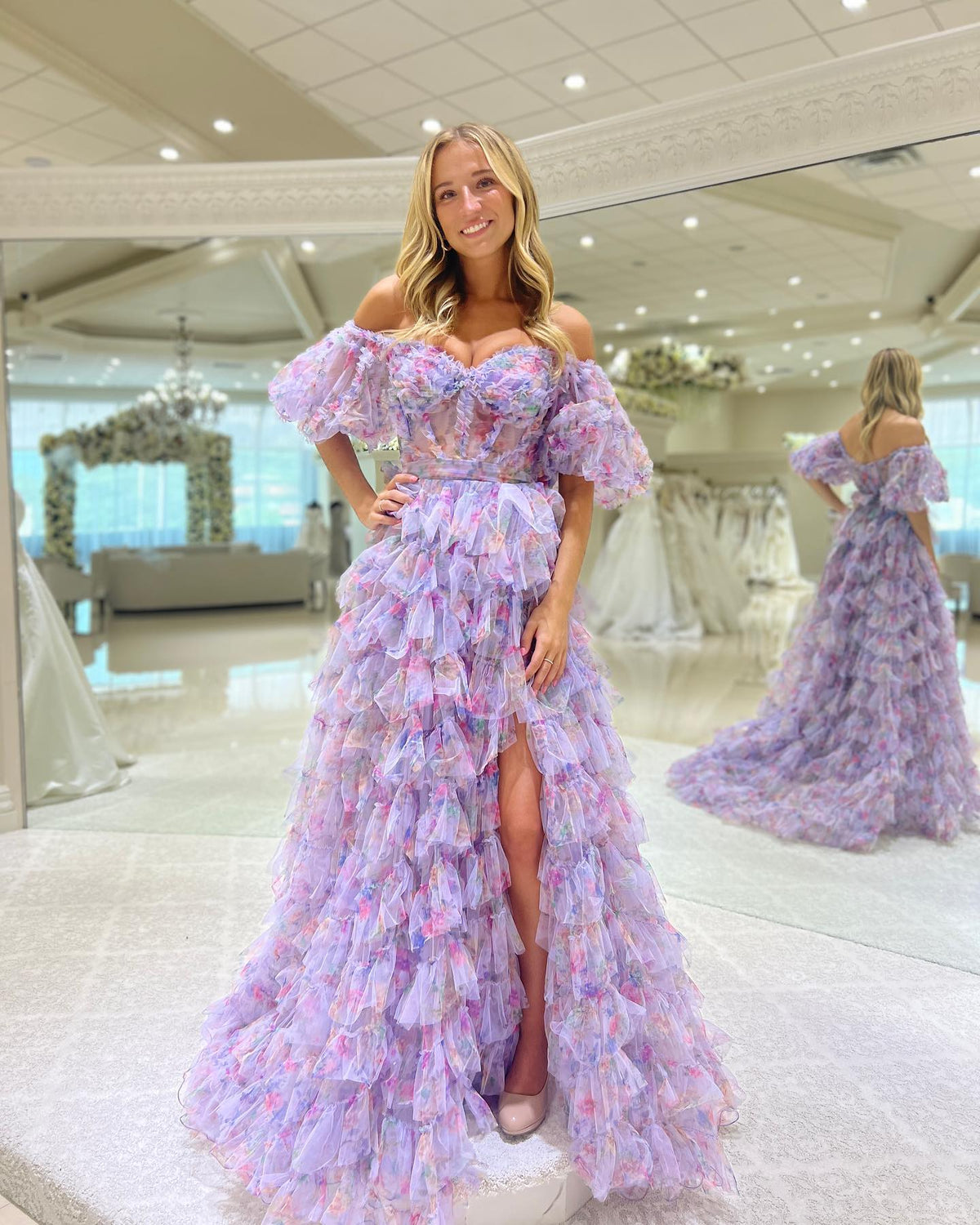 A-Line Sweetheart Tiered Long Prom Dress