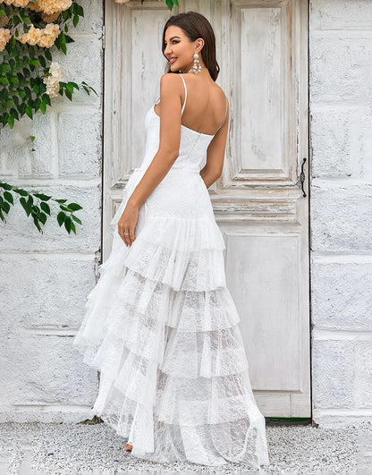 Lace Asymmetrical Detachable Train Boho Wedding Dress