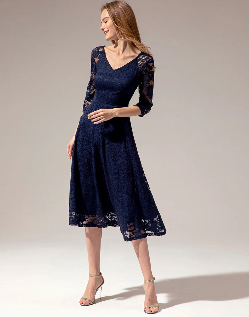 Navy Blue Lace Mother of the Bride Dress