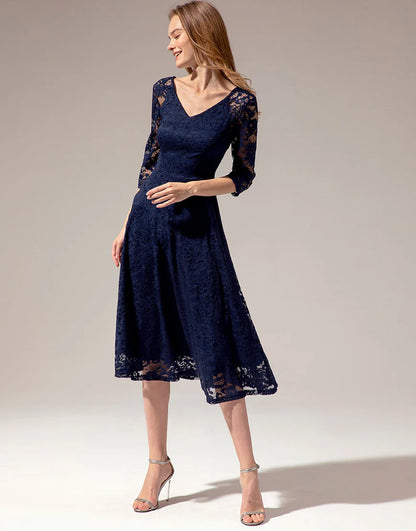Navy Blue Lace Mother of the Bride Dress