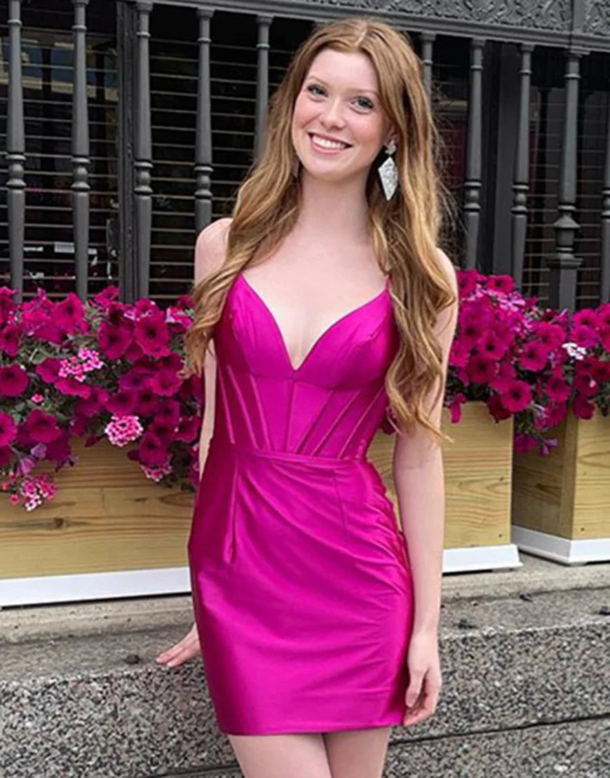 V Neck Corset Bodycon Short Homecoming Dress