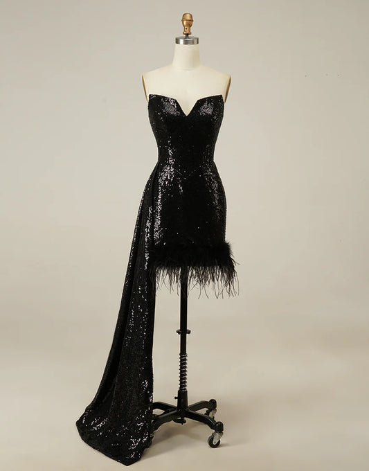 Black Homecoming Dress with Feathers