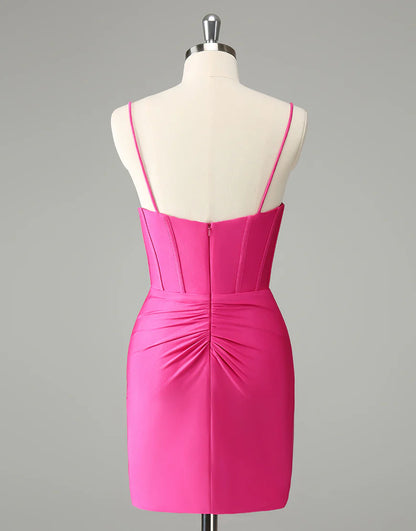 Bodycon Spaghetti Straps Satin Homecoming Dress