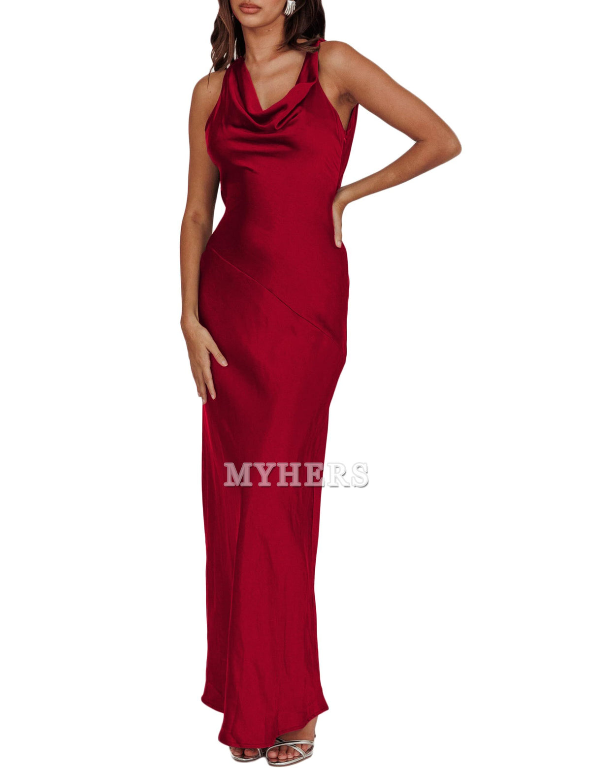 Cowl Neck Sleeveless Backless Open Back Tie Back Bridesmaid Dresses Wedding Guests Dresses