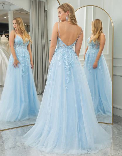 A Line Tulle Long Prom Dress With Appliques