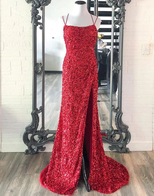 Mermaid Glitter Sequin High Slit Prom Dress