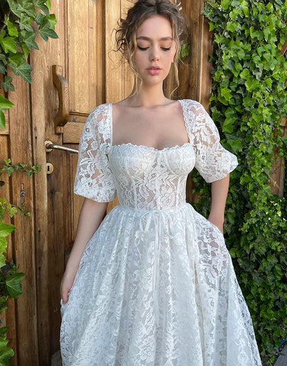 Short Lace Wedding Dress with Sleeves