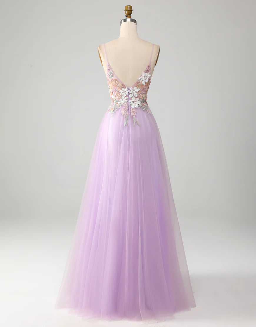 A-Line V-Neck Long Prom Dress With Applique