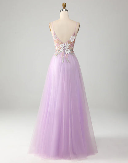 A-Line V-Neck Long Prom Dress With Applique