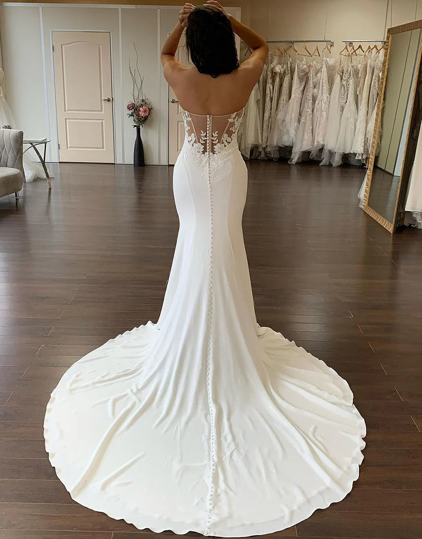Mermaid Off The Shoulder Straps Simple Lace Back Wedding Dress