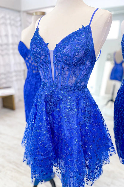 Tulle Lace Multi-Layer Short Gown with Spaghetti Straps