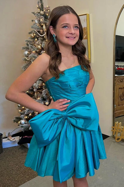 Strapless Satin A-line Homecoming Dress with Bow