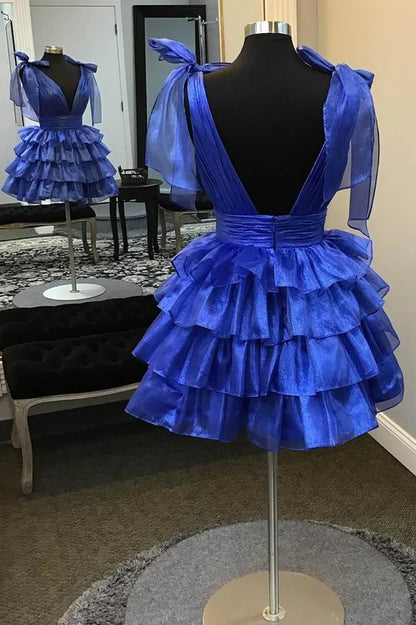 V-Neck Ruffle Homecoming Dress with Bow