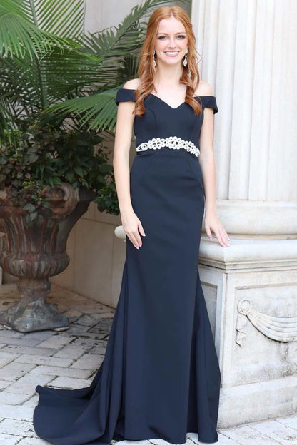 Off-the-Shoulder Cross-Back Mermaid Long Formal Dress