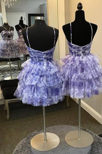 Floral Print A-Line Tiered Tulle Homecoming Dress